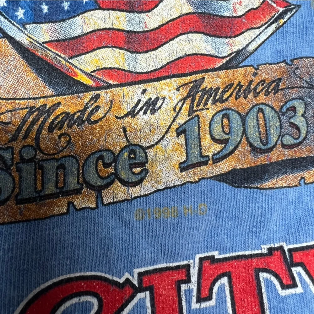 Vtg Harley Davidson Shirt Mens Large Blue Acid Wash Michigan Flag 90s 1998 Bike - Picture 7 of 7